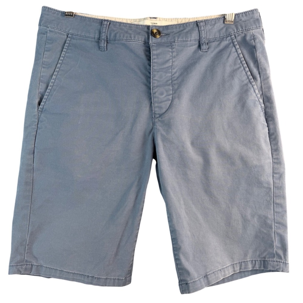 Topman Mens Stretch Skinny Chino Shorts Blue Grey Size 32 Button Fly Casual